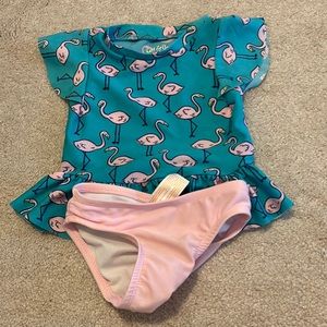 Flamingo rash guard tankini ruffle sleeves cat and Jack 9 months pink and aqua